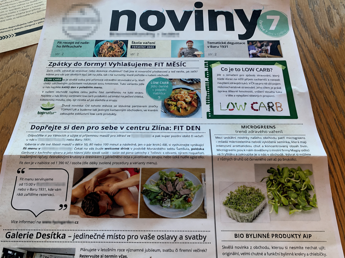 Anonymizovaná dobová novinová zmínka o microgreens firmy MAGSY ve Fryštáku z ledna 2022